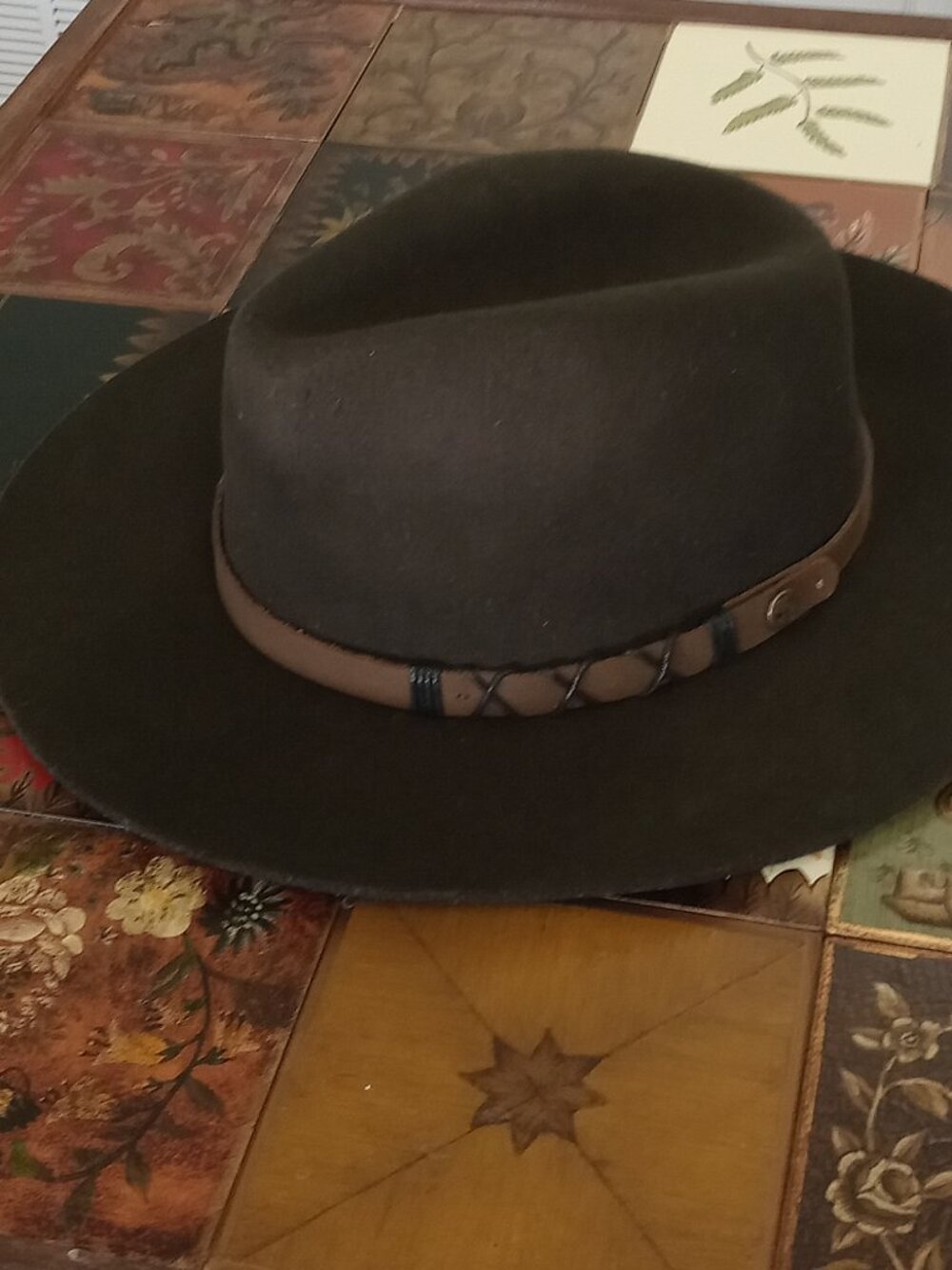 PISTIL 100% Wool Boho Fedora - Dark Olive with Tan Leather Band